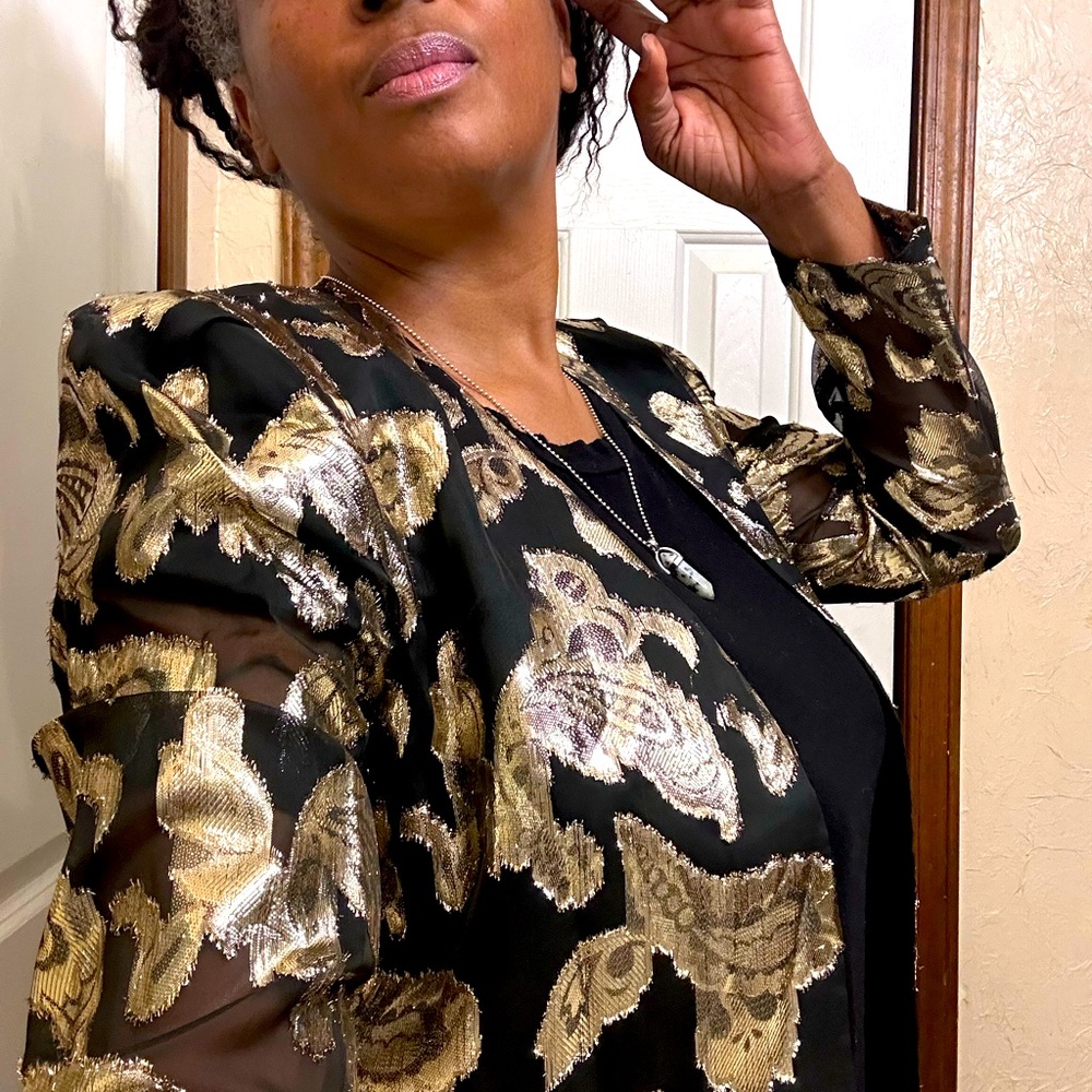 David Rose Vtg Black and Gold Floral Blazer Sm - Picture 5 of 15